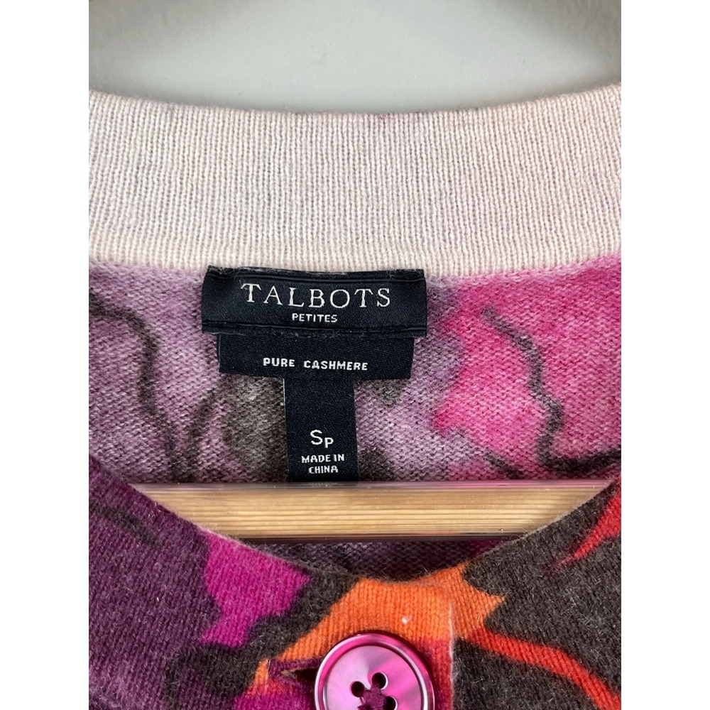 Talbots Womens S Petite 100% Cashmere Floral Print Cardigan Sweater Grandmacore - Picture 2 of 9